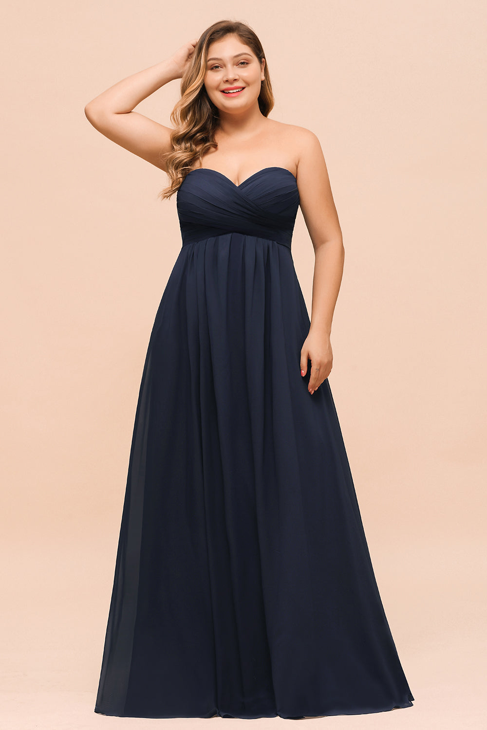 Affordable Strapless Sweetheart Long Bridesmaid Dresses with Ruffle