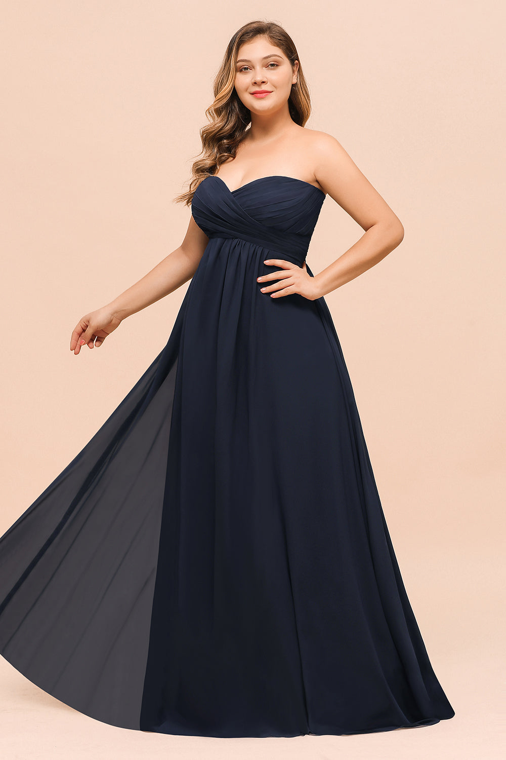 Affordable Strapless Sweetheart Long Bridesmaid Dresses with Ruffle