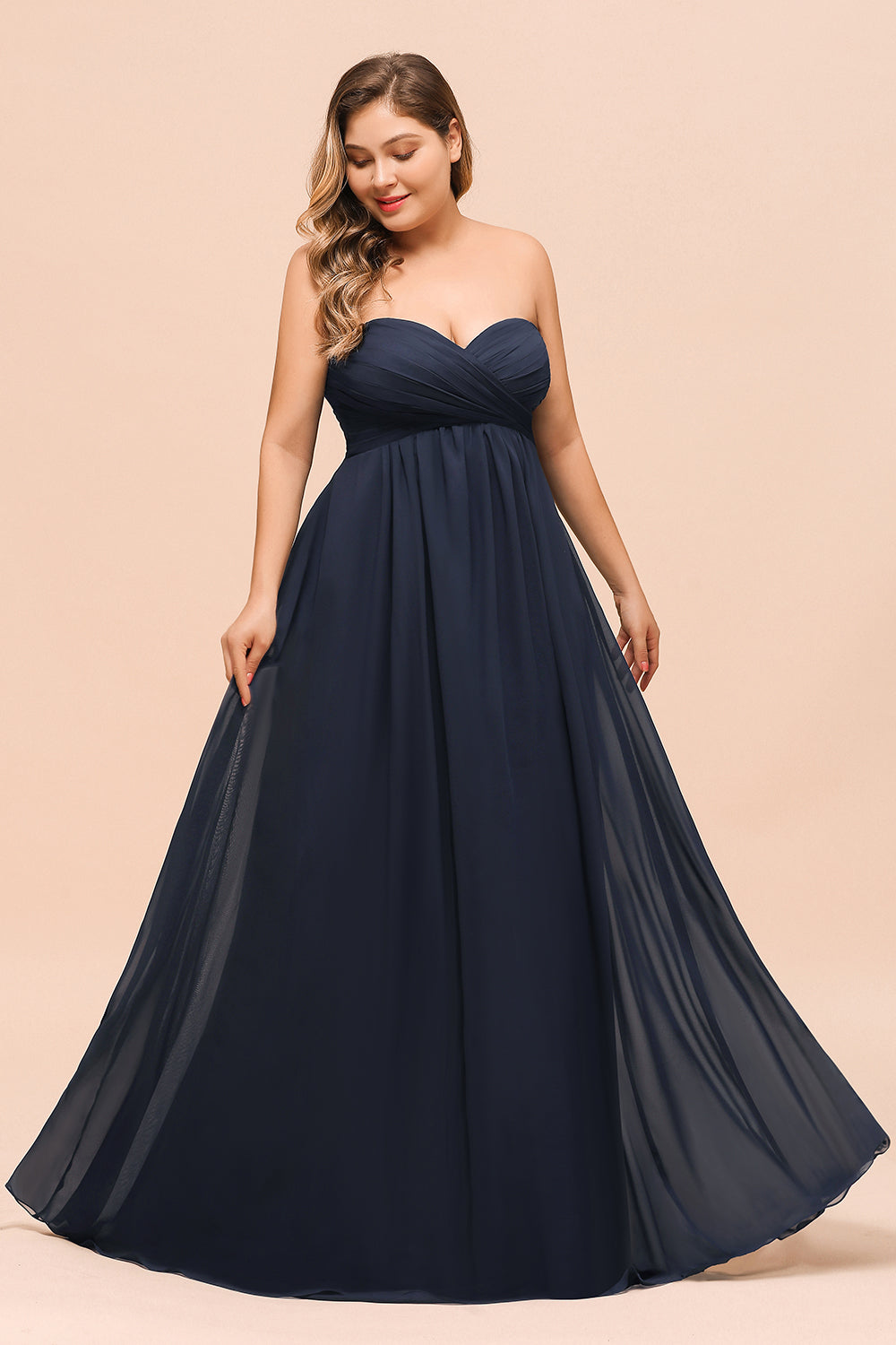 Affordable Strapless Sweetheart Long Bridesmaid Dresses with Ruffle