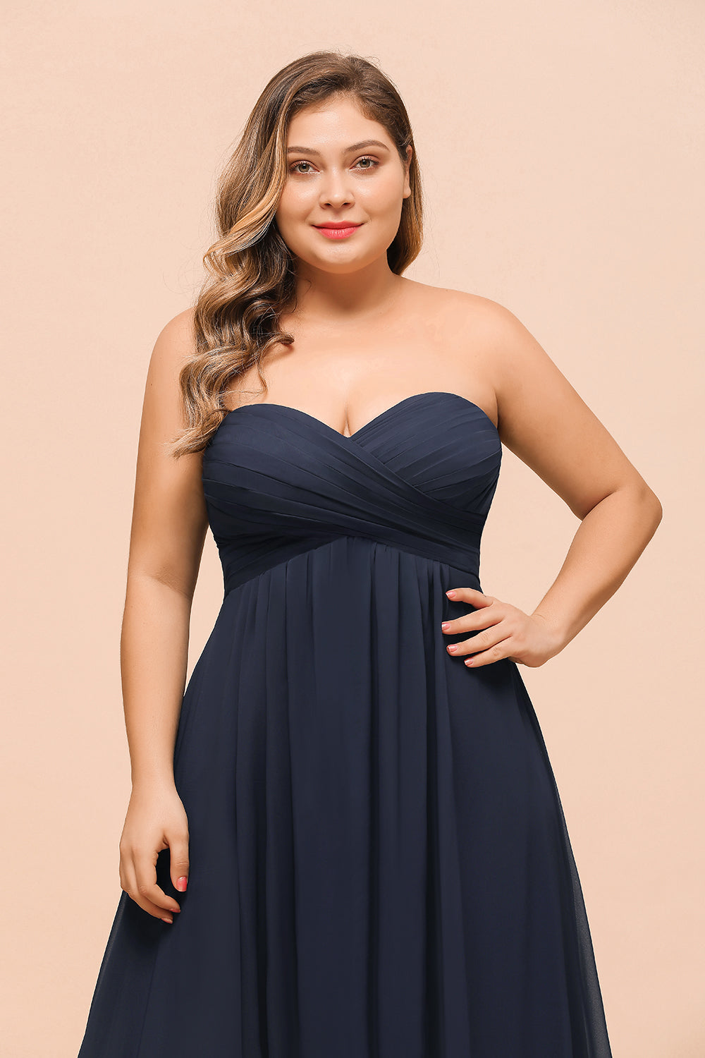 Affordable Strapless Sweetheart Long Bridesmaid Dresses with Ruffle