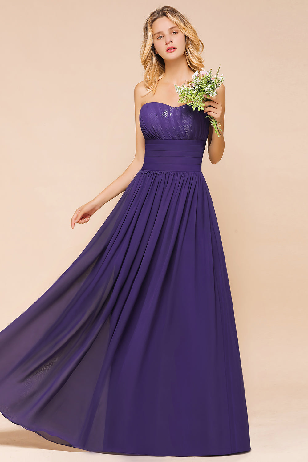 Affordable Sweetheart Sequins Regency Bridesmaid Dresses with Pleats