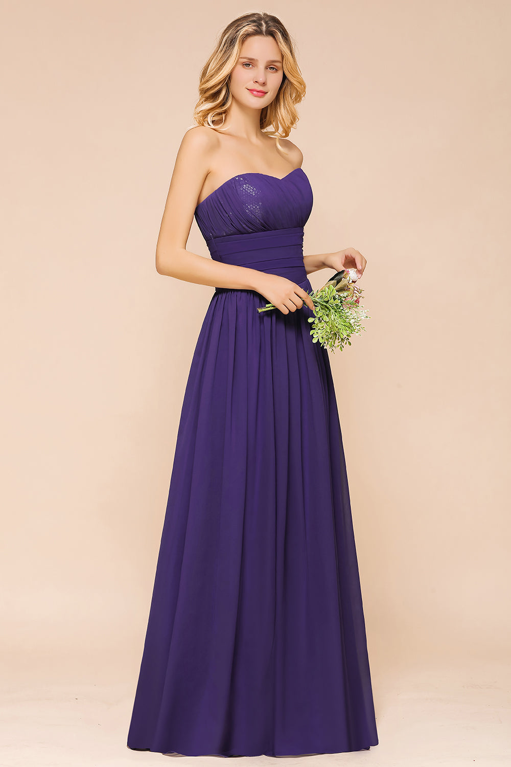 Affordable Sweetheart Sequins Regency Bridesmaid Dresses with Pleats