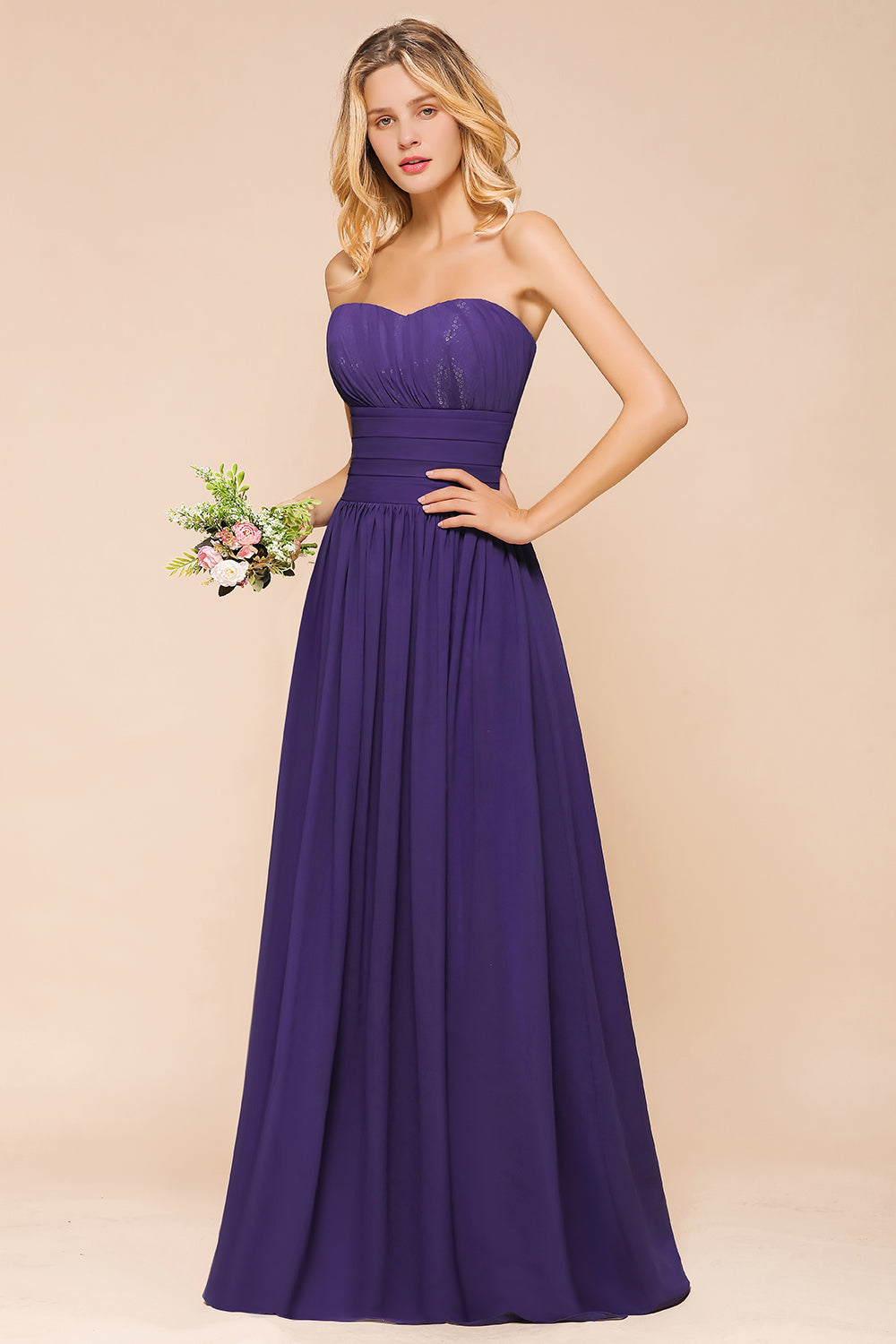 Affordable Sweetheart Sequins Regency Bridesmaid Dresses with Pleats