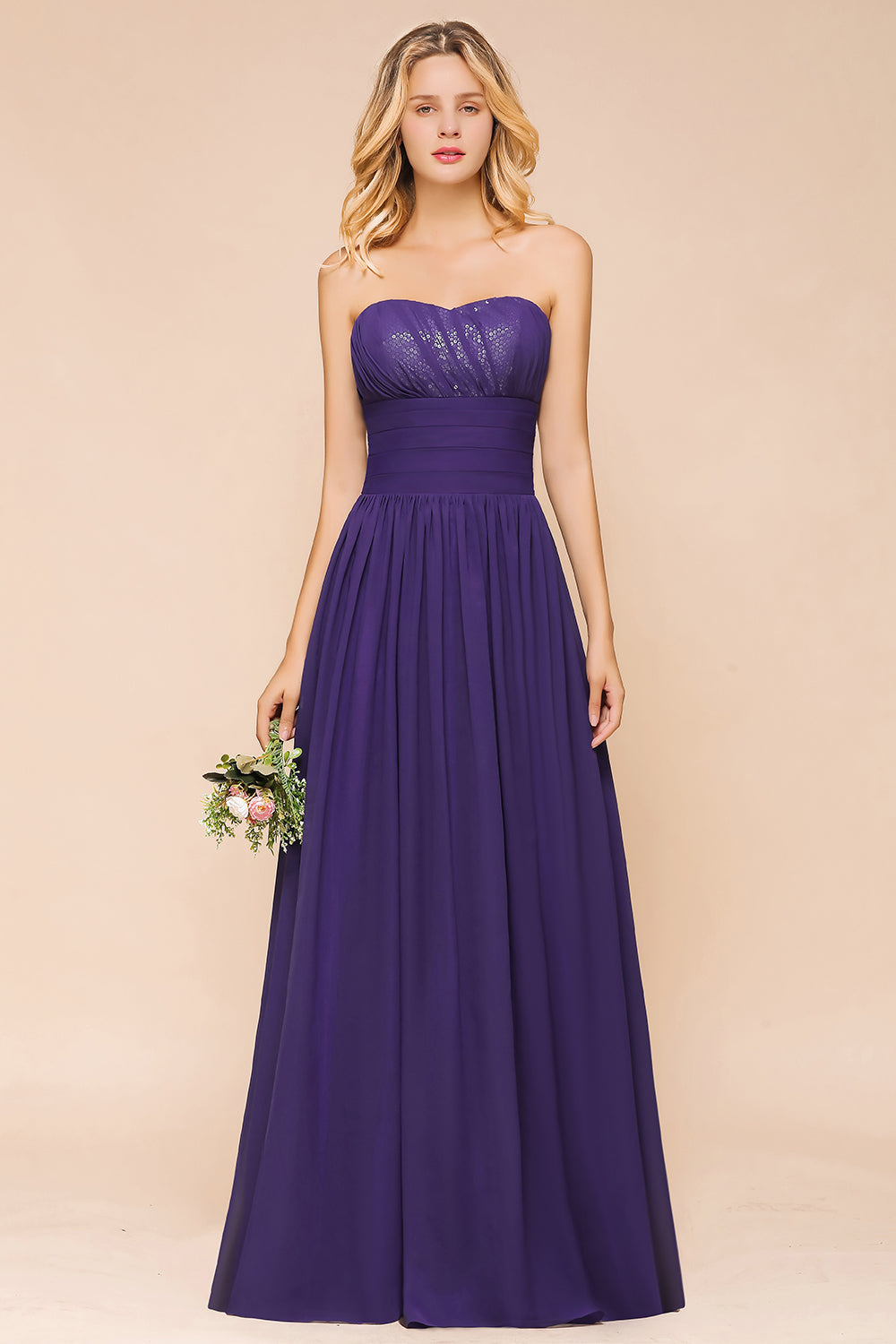 Affordable Sweetheart Sequins Regency Bridesmaid Dresses with Pleats