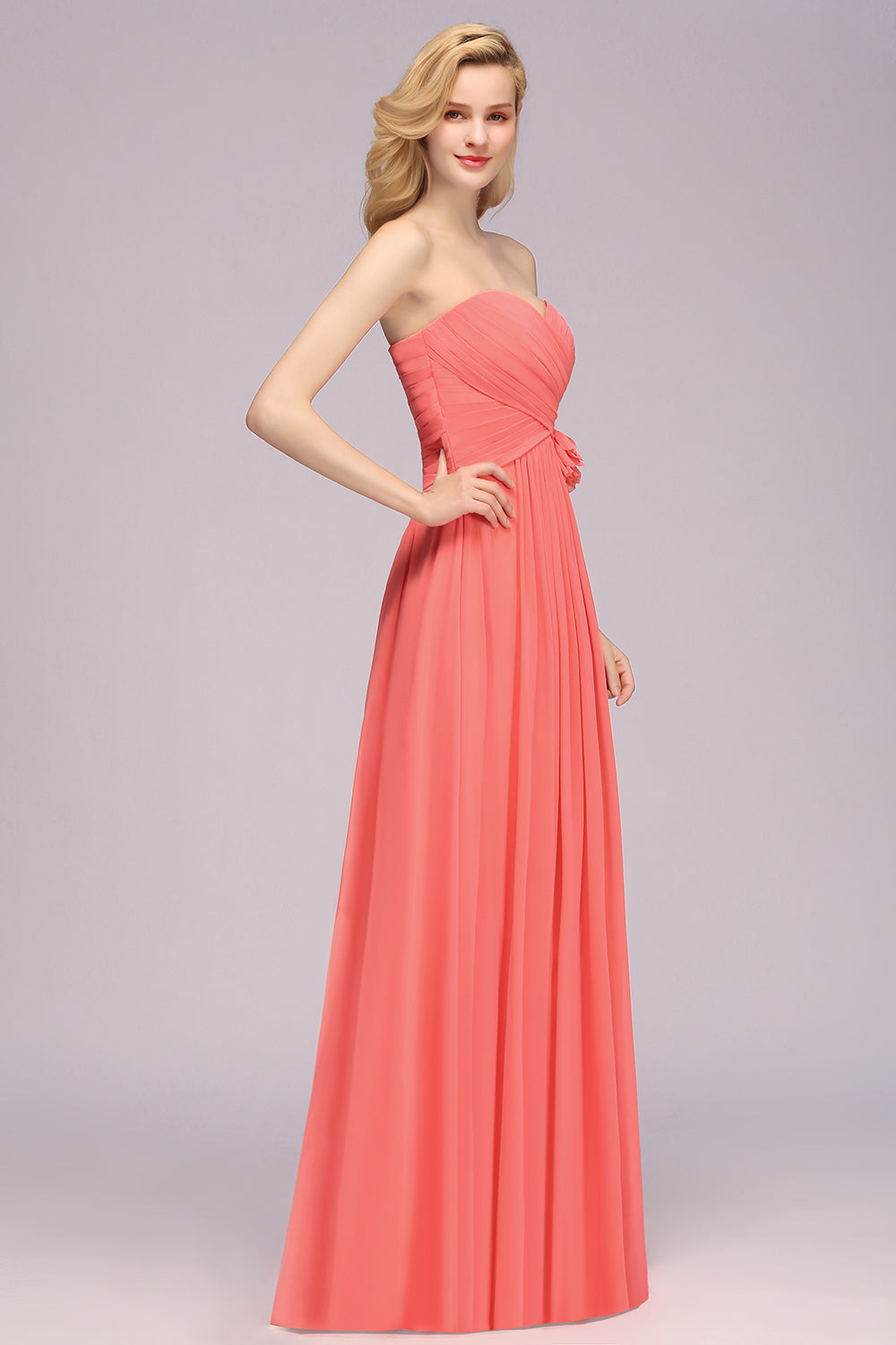 Affordable Sweetheart Strapless Chiffon Bridesmaid Dresses with Flower