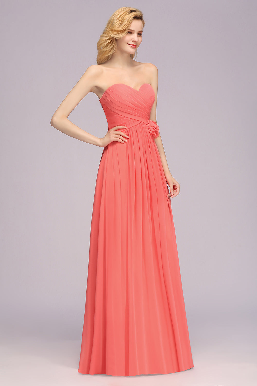 Affordable Sweetheart Strapless Chiffon Bridesmaid Dresses with Flower