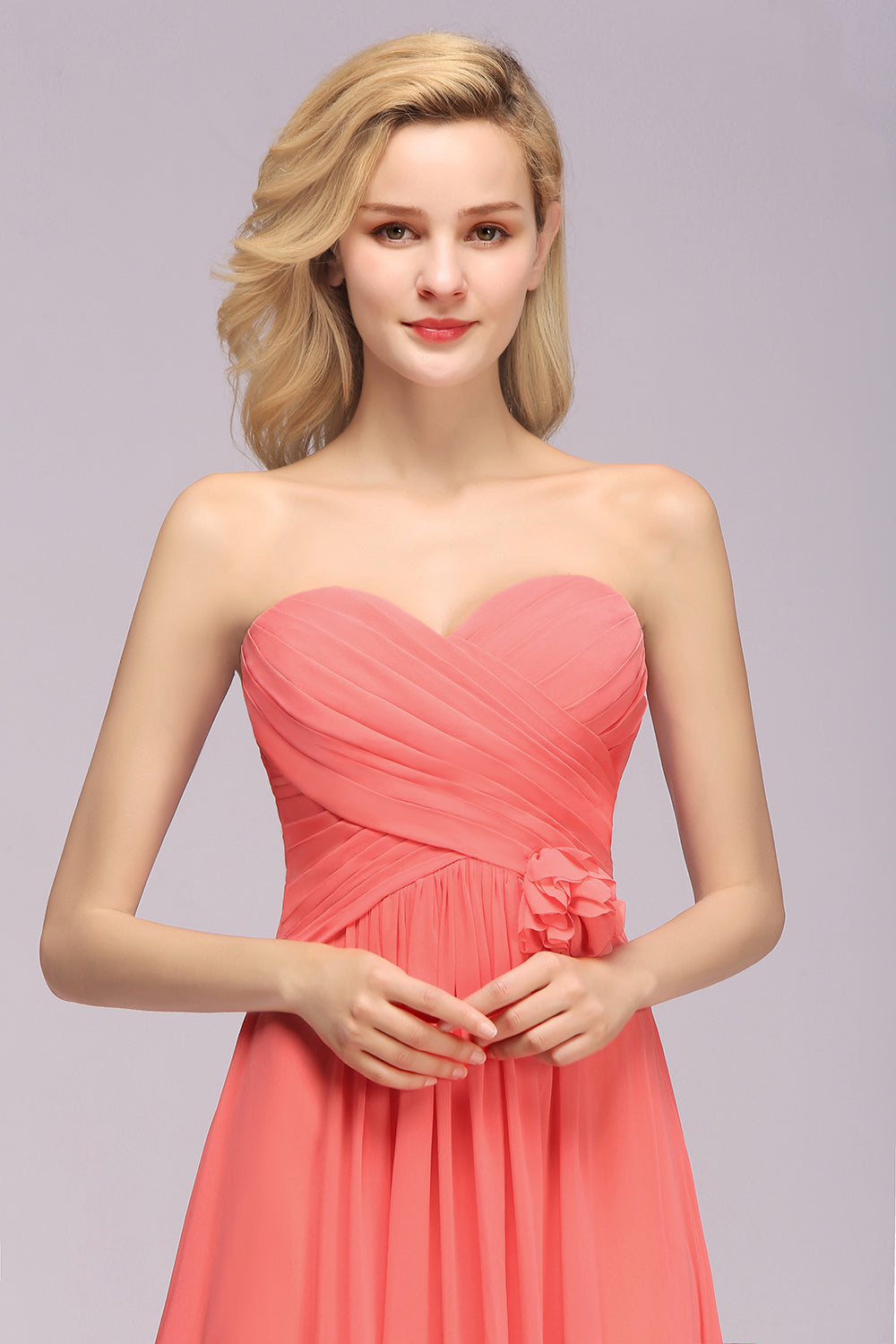 Affordable Sweetheart Strapless Chiffon Bridesmaid Dresses with Flower