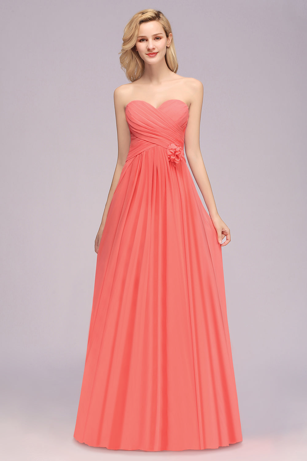 Affordable Sweetheart Strapless Chiffon Bridesmaid Dresses with Flower