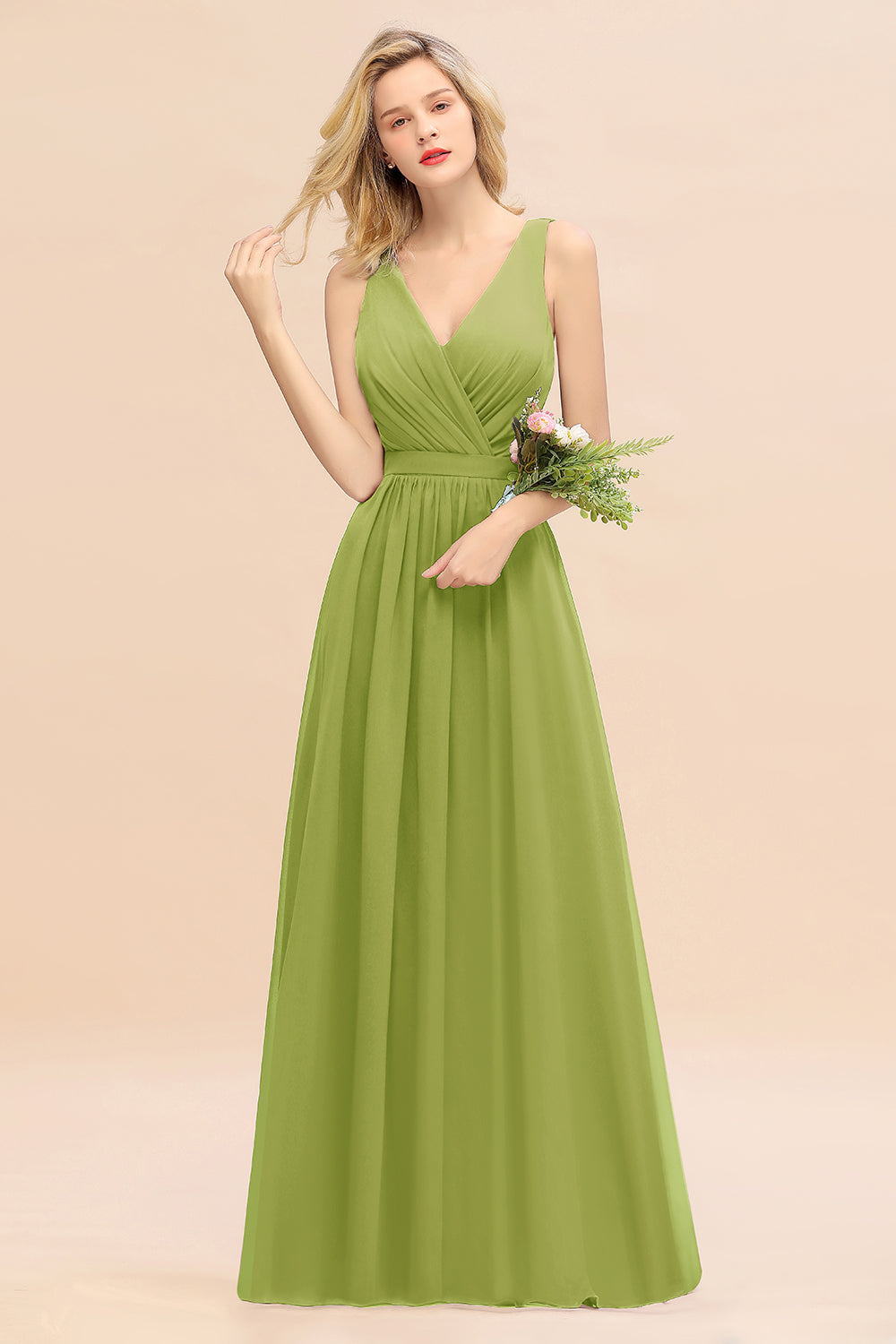 Affordable V-Neck Ruffle Long Grape Chiffon Bridesmaid Dresses with Bow