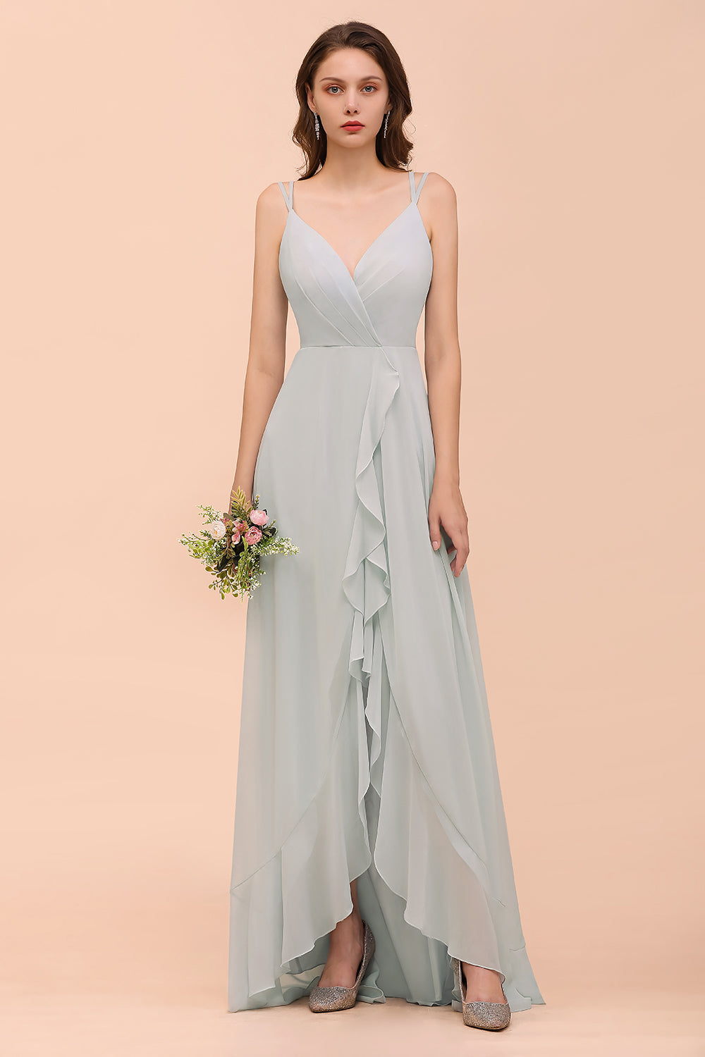 Affordable V-Neck Ruffle Mist Chiffon Bridesmaid dresses Affordable