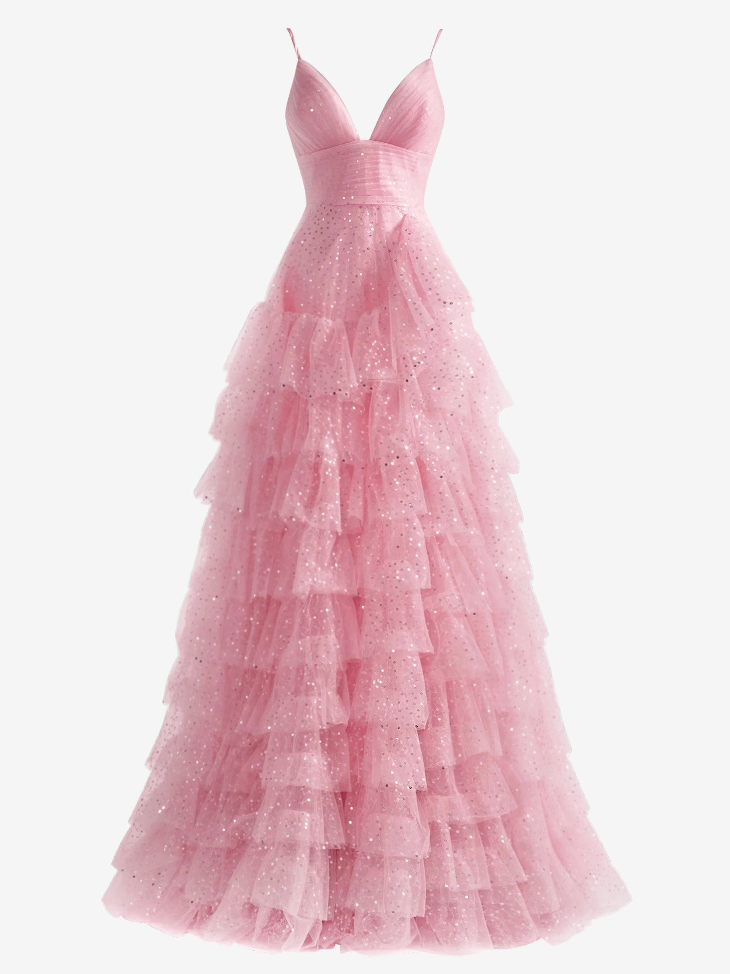 Sevoba | Light Pink A-Line Tiered Spaghetti Straps Tulle Prom Dress