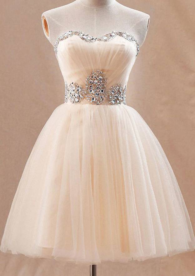 Beaded Tulle Strapless Short Cocktail Dress Ball Gown