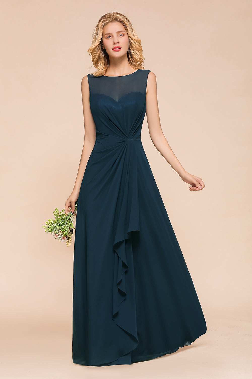 Beautiful Chiffon Jewel Ruffle Navy Affordable Bridesmaid dresses