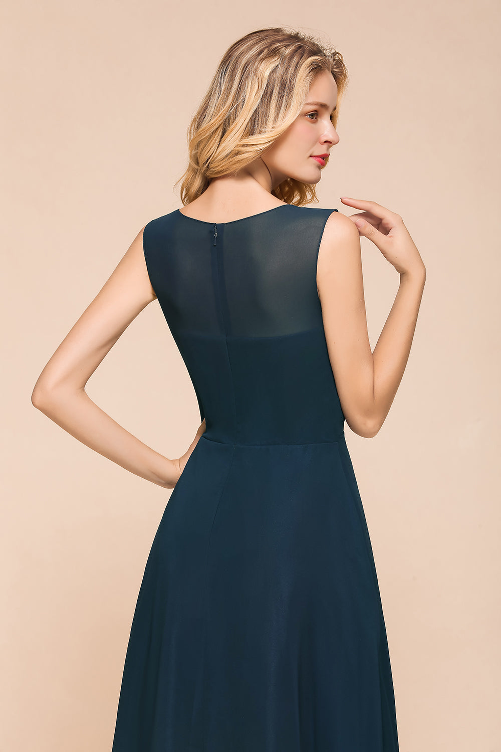 Beautiful Chiffon Jewel Ruffle Navy Affordable Bridesmaid dresses