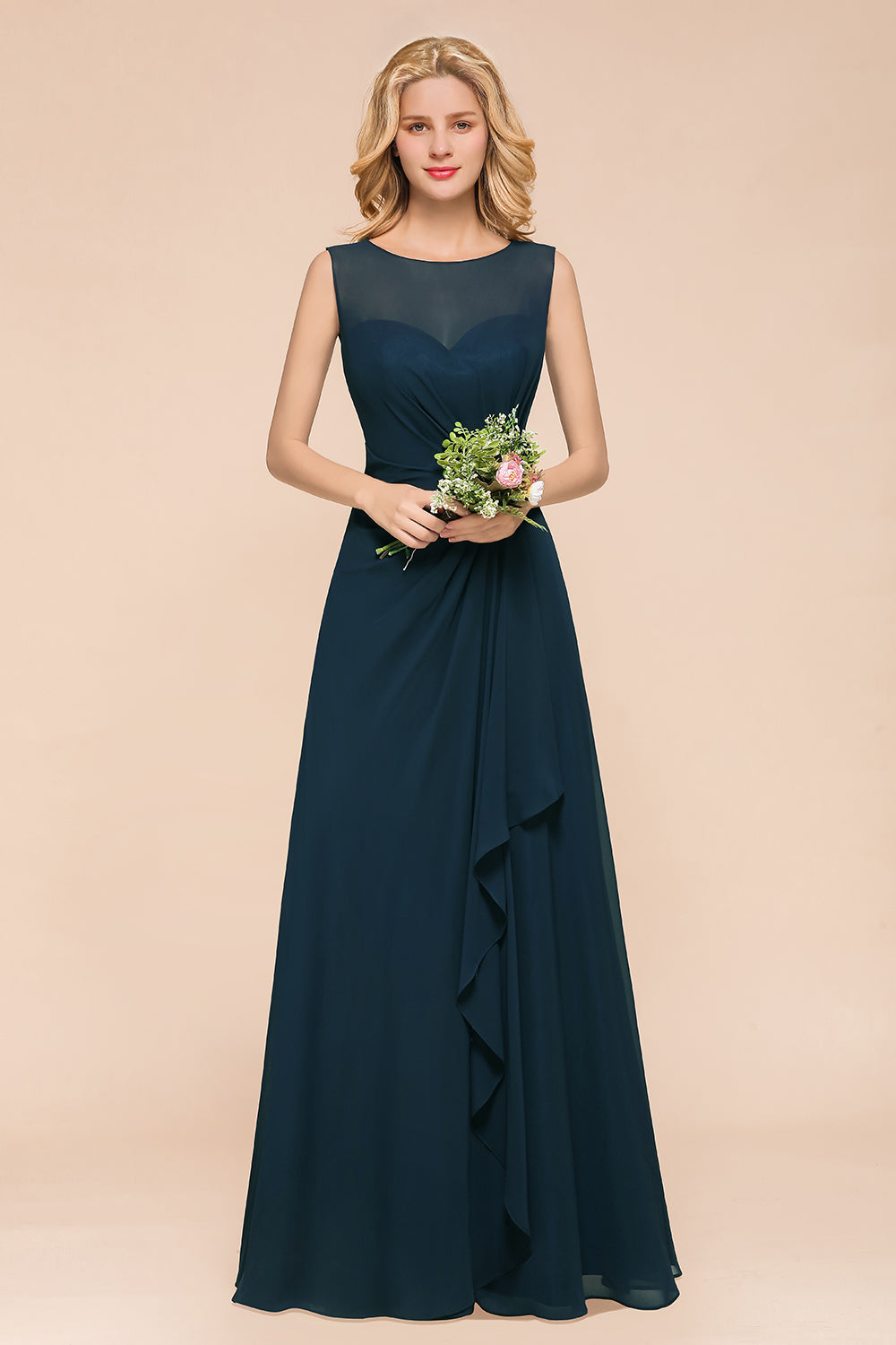 Beautiful Chiffon Jewel Ruffle Navy Affordable Bridesmaid dresses