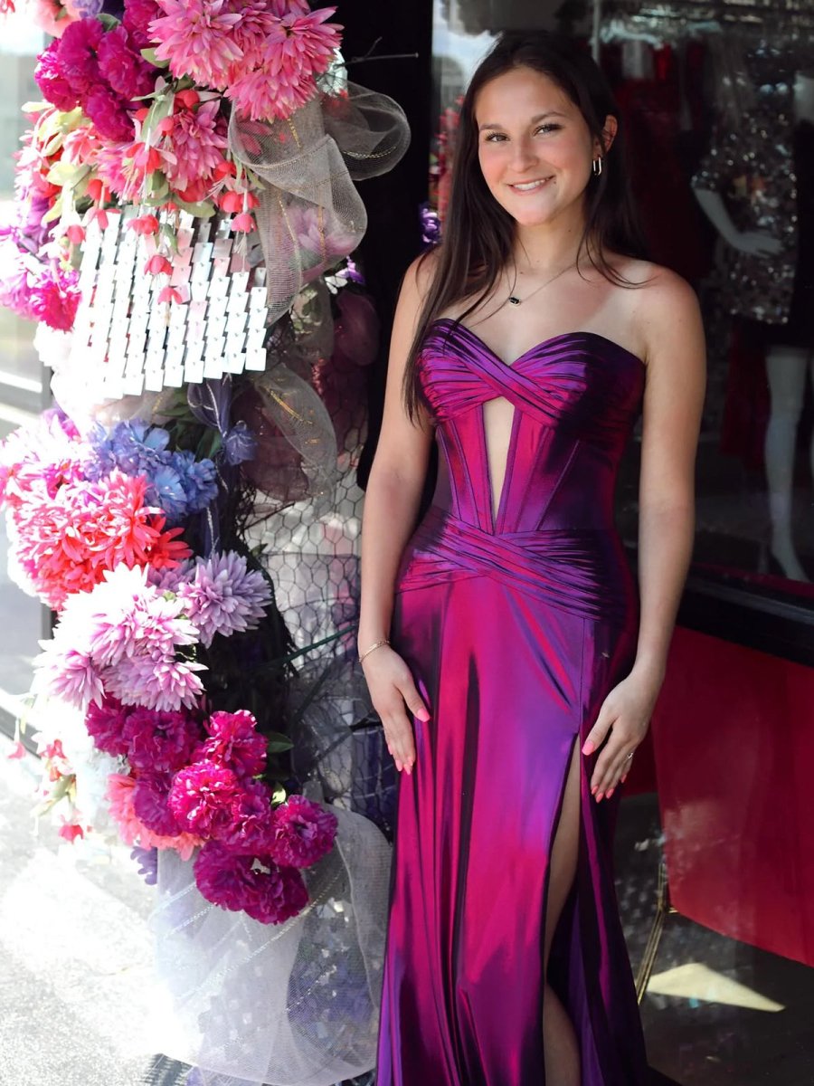 Bencelina | Mermaid Sweetheart Green Metallic Long Prom Dress with Slit