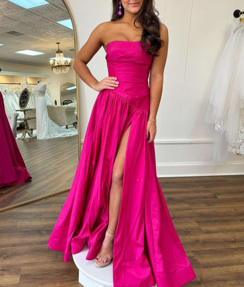Beth | Fuchsia Strapless Taffeta A-line Long Formal Dress