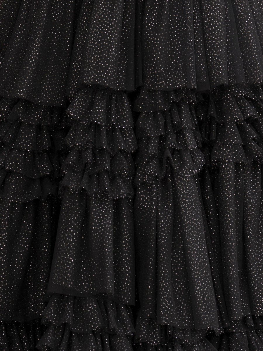 Sevoba | A-Line Deep V Neck Tiered Long Glitter Tulle Prom Dress