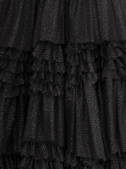 Sevoba | A-Line Deep V Neck Tiered Long Glitter Tulle Prom Dress