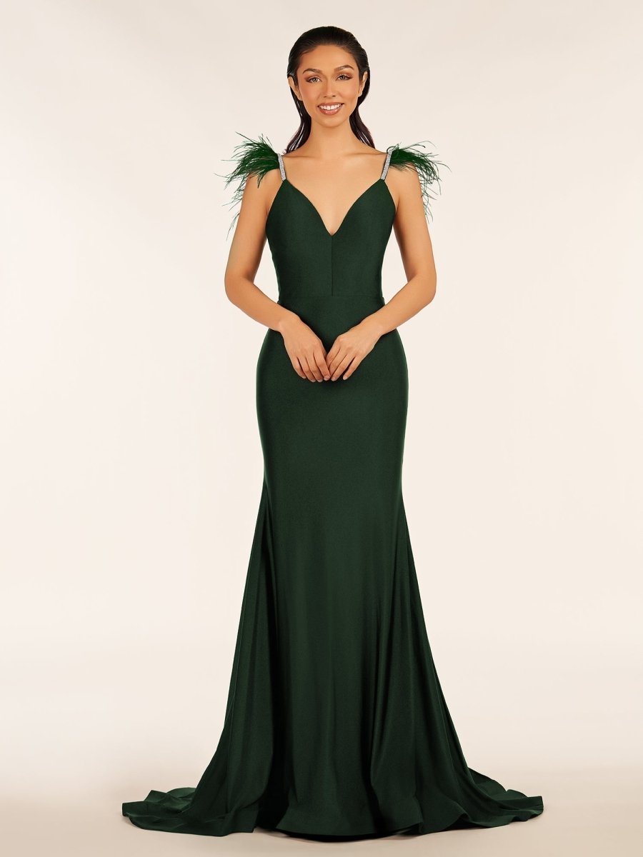 Sevoba|Mermaid Backless Jersey Prom Dress with Feathers