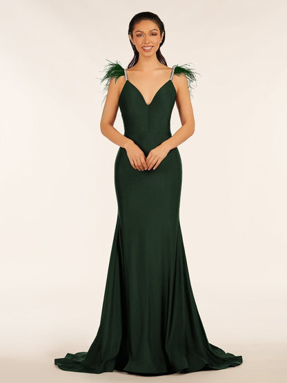 Sevoba|Mermaid Backless Jersey Prom Dress with Feathers