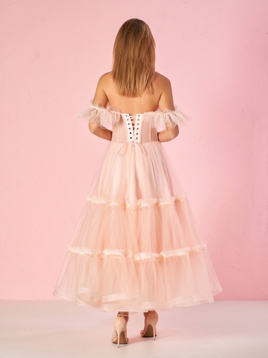 Sevoba|A-Line Corset Ruffled Tulle Prom Dress