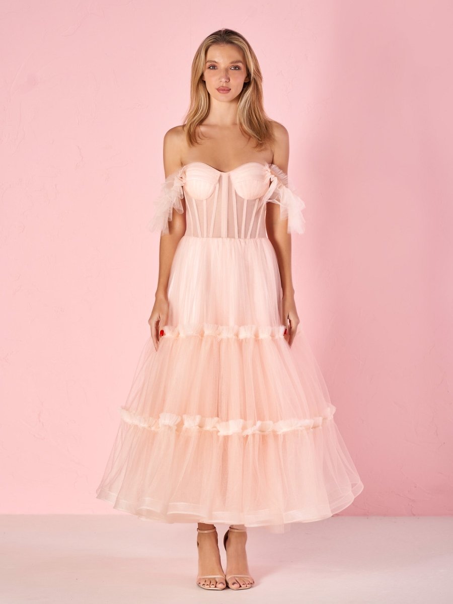 Sevoba|A-Line Corset Ruffled Tulle Prom Dress