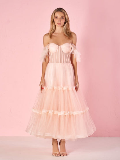 Sevoba|A-Line Corset Ruffled Tulle Prom Dress