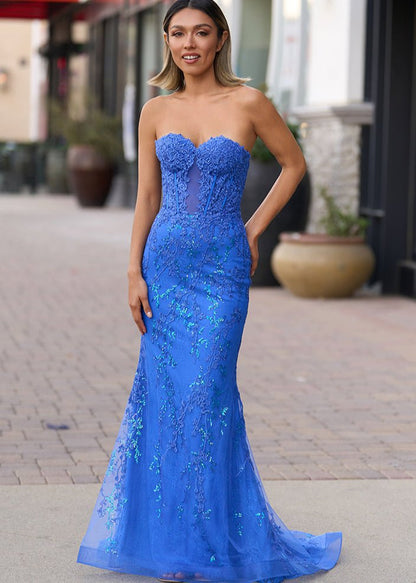 Sevoba|Black Sweetheart Lace Appliques Mermaid Long Prom Dresses