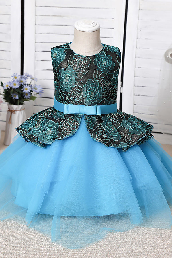 Blue Mix Black Lace Flower Girl Dress