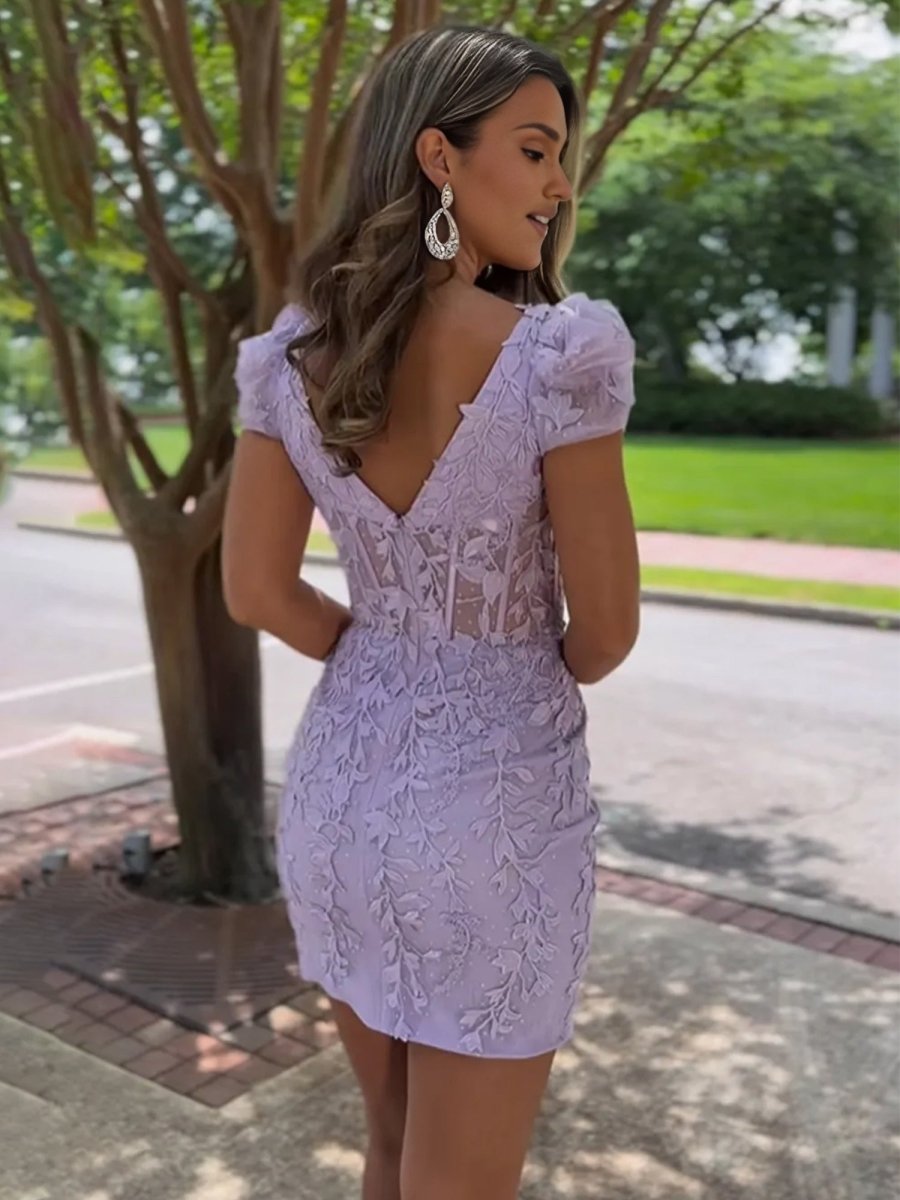 Sevoba|Short Bodycon Purple Lace Homecoming Dress