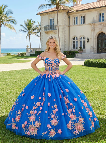 Charming Ball Gown Illusion Neck Quinceañera Dress With 3D Floral & Lace | Sevoba