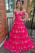 Princess Off the Shoulder Sequined Lace Prom Dress