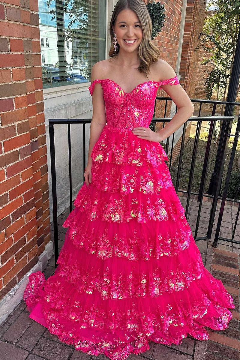 Princess Off the Shoulder Sequined Lace Prom Dress
