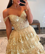 Princess Off the Shoulder Sequined Lace Prom Dress