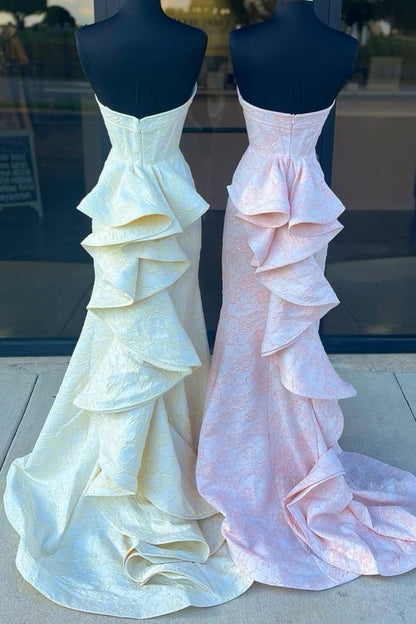 Strapless Floral Printed Mermaid Prom Dress With Split