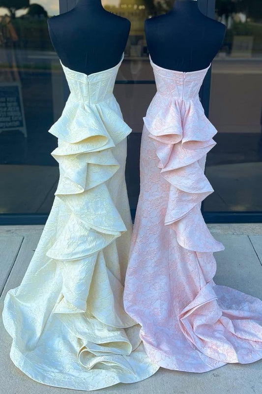 Strapless Floral Printed Mermaid Prom Dress With Split