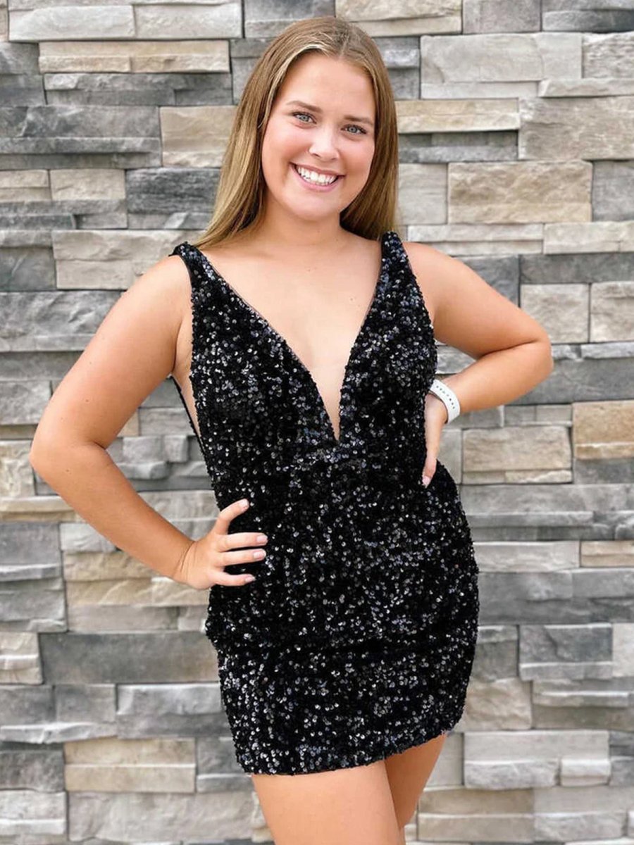 Annora |Bodycon V Neck Sequins Homecoming Dress