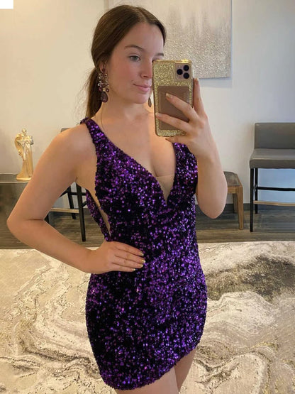 Annora |Bodycon V Neck Sequins Homecoming Dress