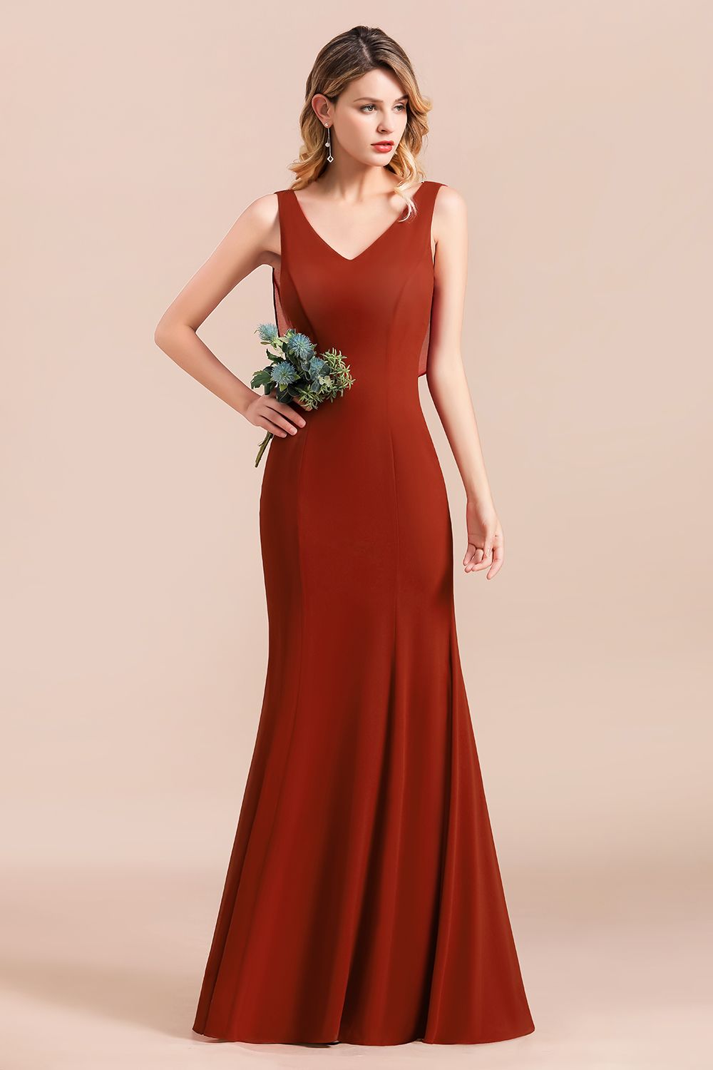 Charming Mermaid V-Neck Drapped Back Bridesmaid Dresses