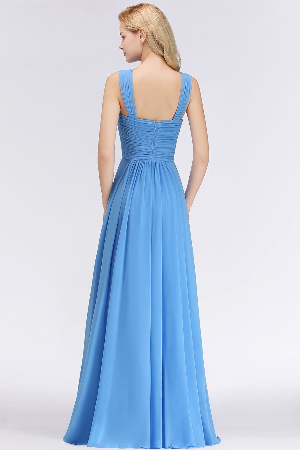 Chic Crisscross Ocean Blue Junior Bridesmaid dresses Affordable Chiffon Ruffle Maid of Honor Dresses