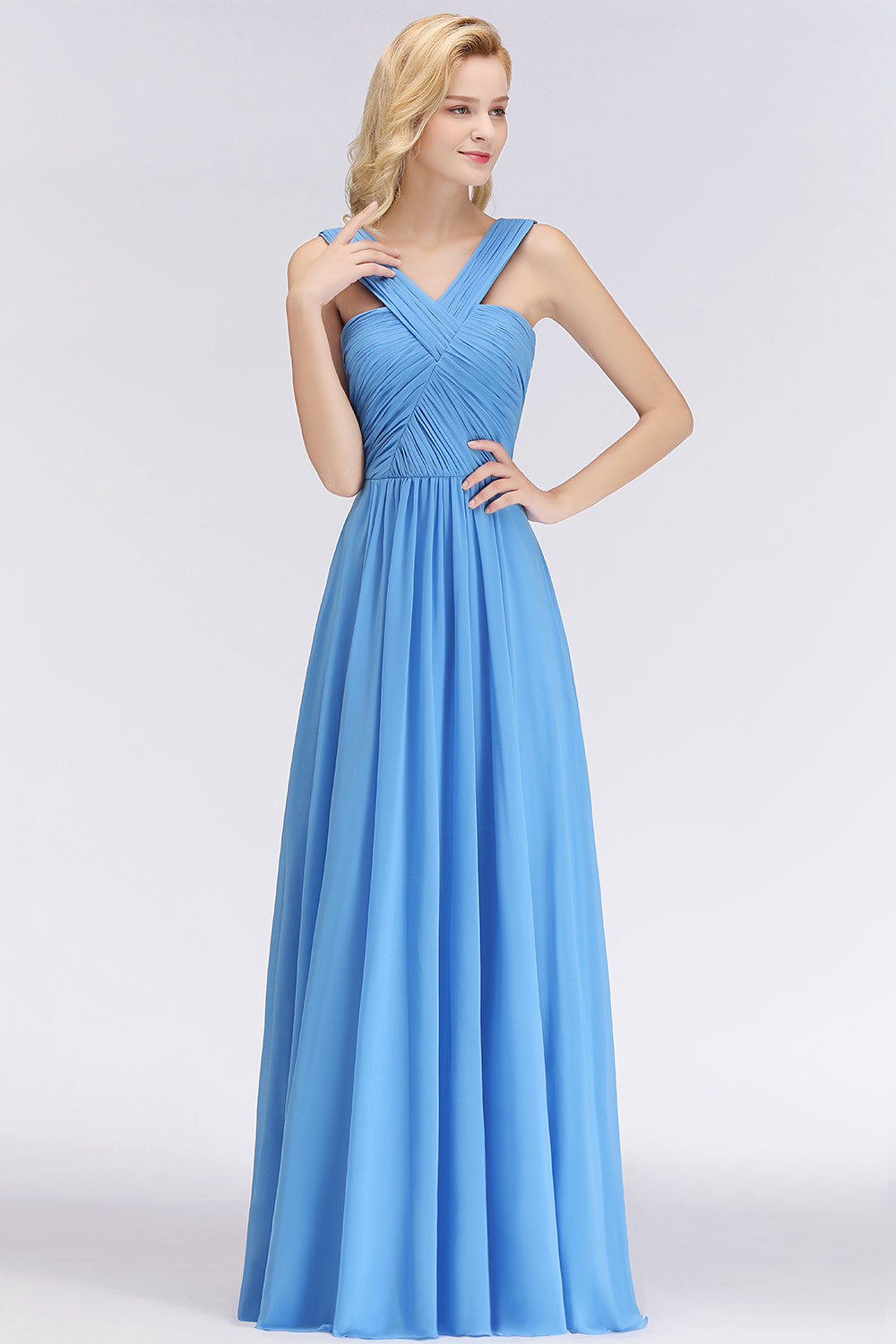 Chic Crisscross Ocean Blue Junior Bridesmaid dresses Affordable Chiffon Ruffle Maid of Honor Dresses