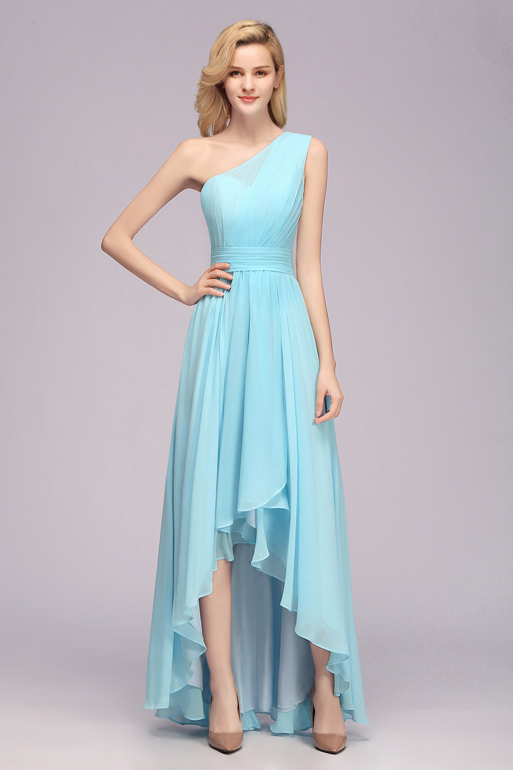 Chic Hi-Lo One Shoulder Ruffle Affordable Bridesmaid Dresses Affordable