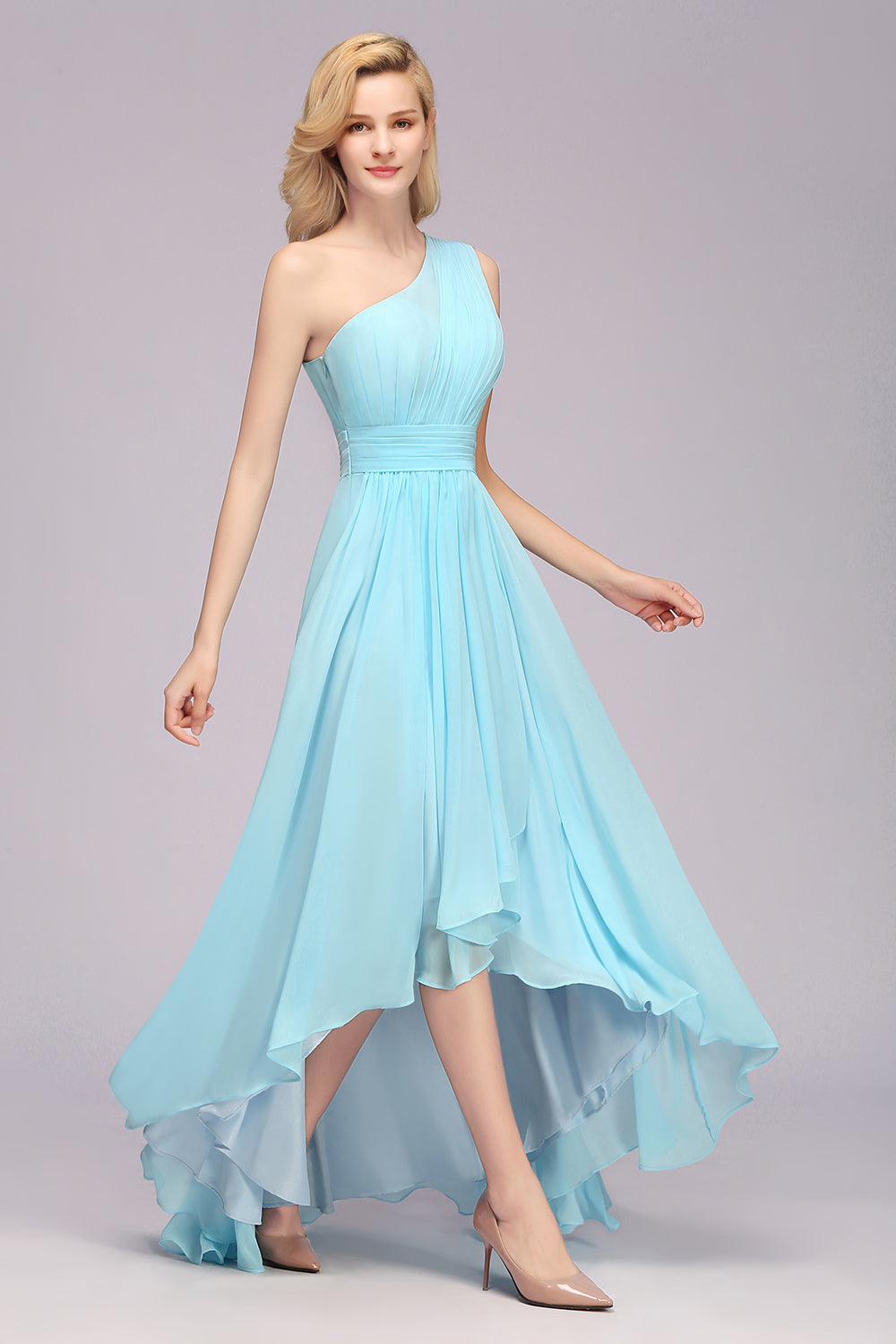 Chic Hi-Lo One Shoulder Ruffle Affordable Bridesmaid Dresses Affordable