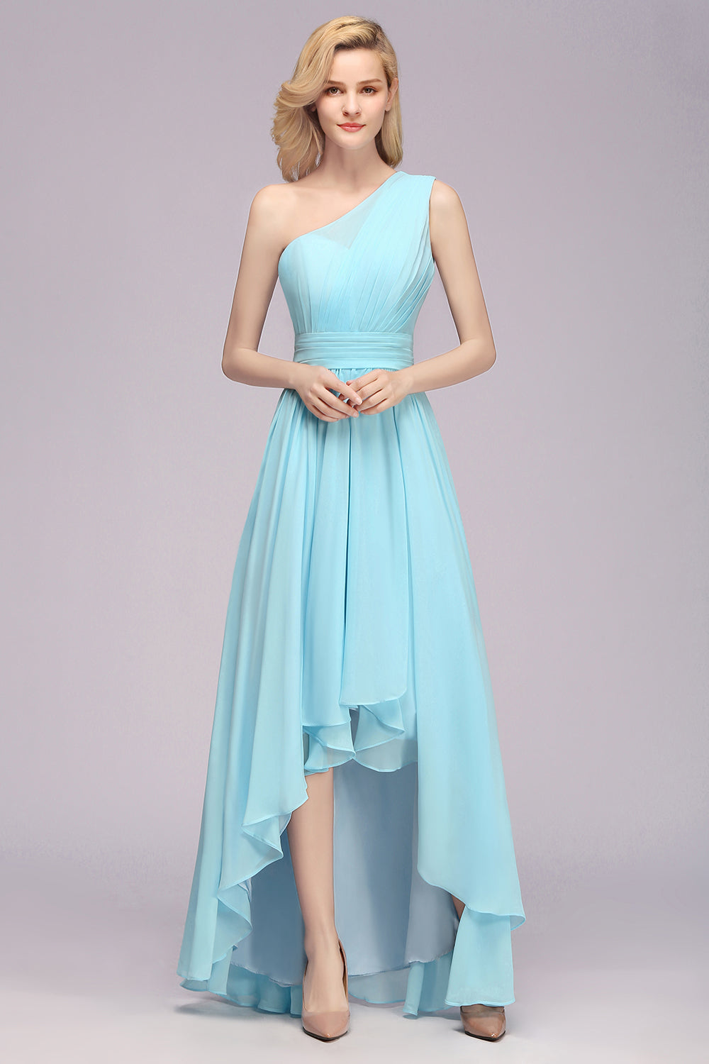 Chic Hi-Lo One Shoulder Ruffle Affordable Bridesmaid Dresses Affordable