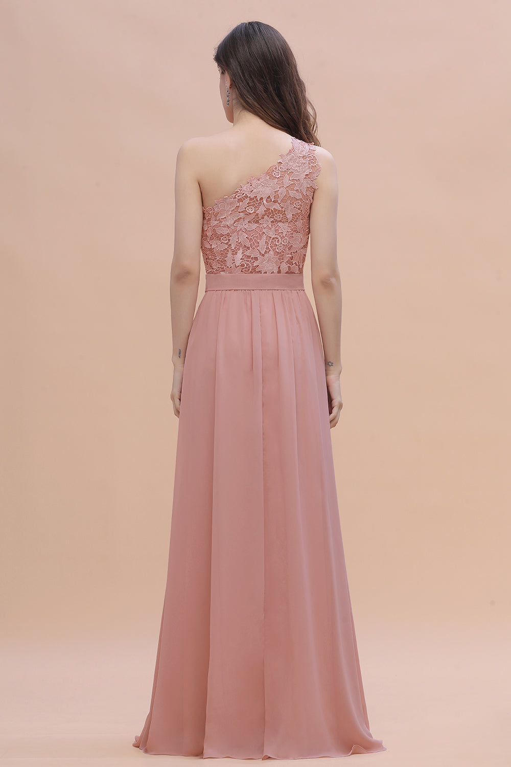 Chic One Shoulder Chiffon Lace Vintage Mauve Bridesmaid Dresses On Sale