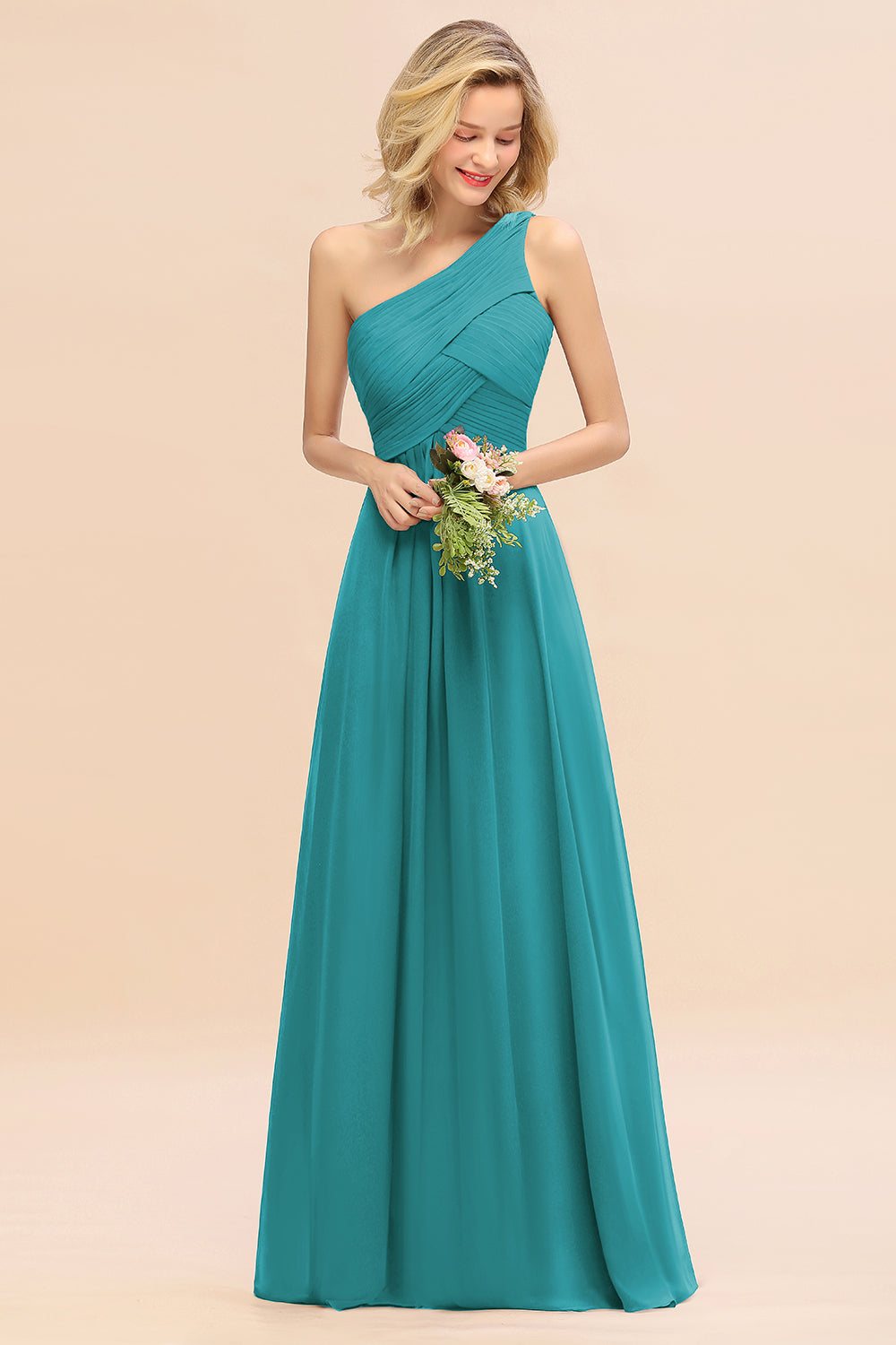 Chic One Shoulder Ruffle Grape Chiffon Bridesmaid dresses