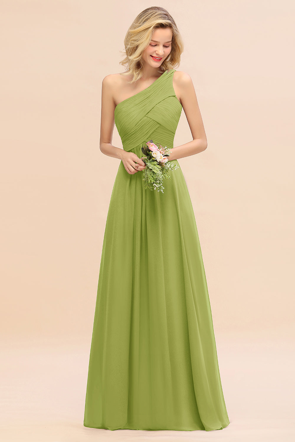 Chic One Shoulder Ruffle Grape Chiffon Bridesmaid dresses