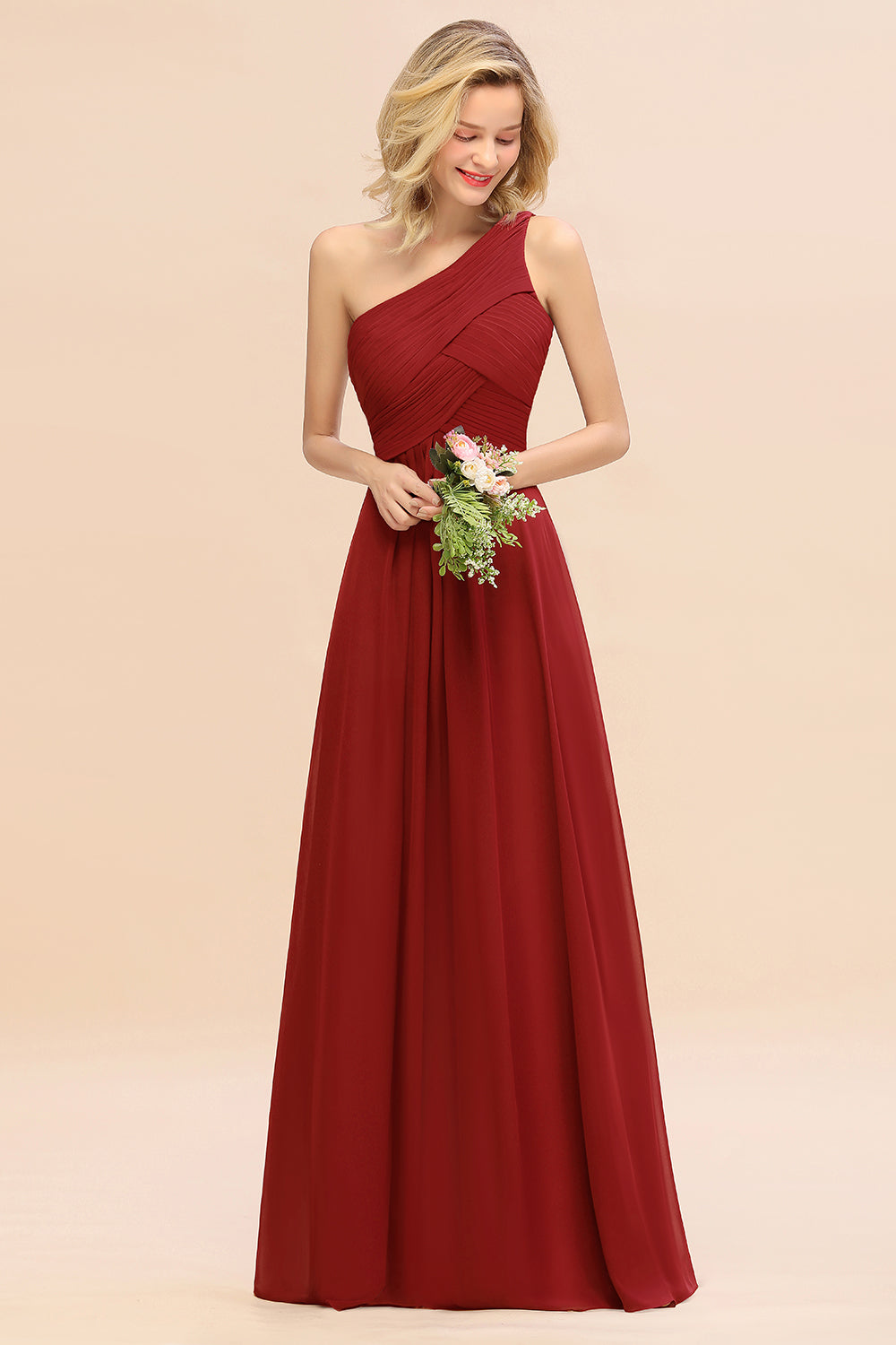 Chic One Shoulder Ruffle Grape Chiffon Bridesmaid dresses