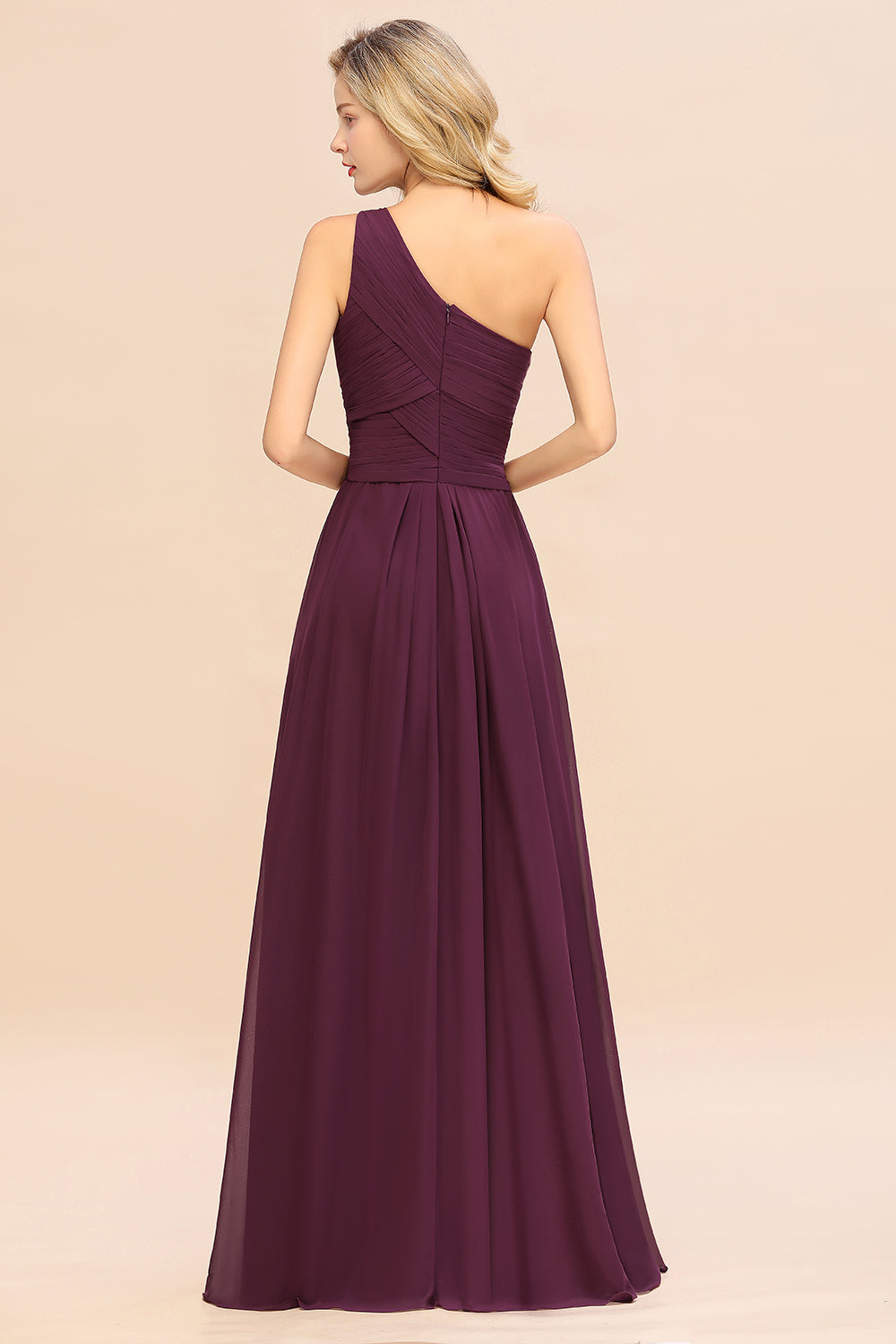 Chic One Shoulder Ruffle Grape Chiffon Bridesmaid dresses